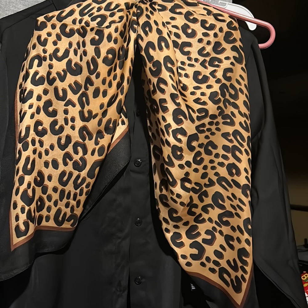Cheetah animal print long new scarf/ black/ brown/ tan :black square edge